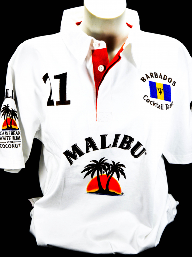 Malibu Rum alles sehr edel gestickt 100% Cotton Polo Shirt Weiss Men Gr.L 