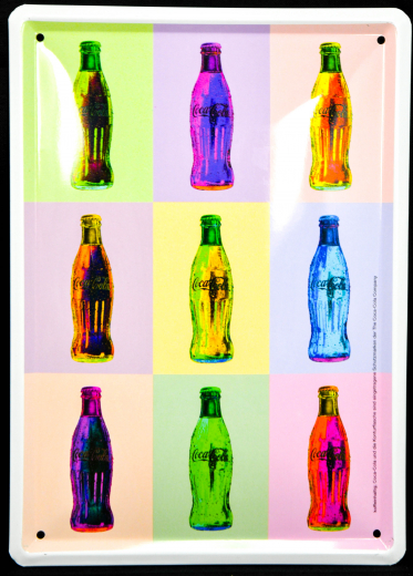 Coca Cola, 3D Werbeblechschild, Blechschild Flaschen bunt