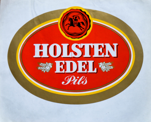 Holsten Pilsener Edel, Aufkleber, 70er Jahre, 32 x 26cm oval, rot