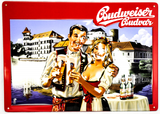 Budweiser Bier, Sammel Blechschild, Werbeschild Reklameschild Mann/Frau No. 7