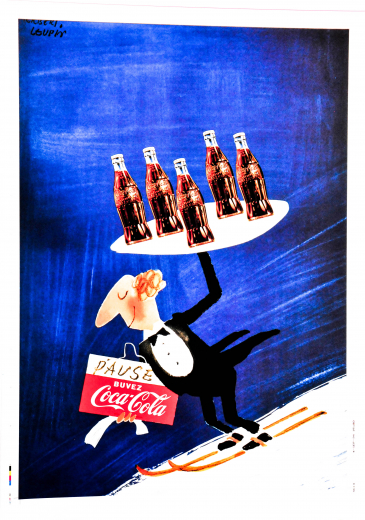 Coca Cola, Original Vertikal Poster Pause Buvez Coca Cola, Herbert Leupin, Ski
