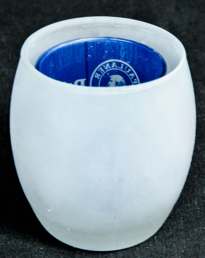 Paulaner Weissbier Windlicht, Teelicht. Kerzenglas blau mit Kerze
