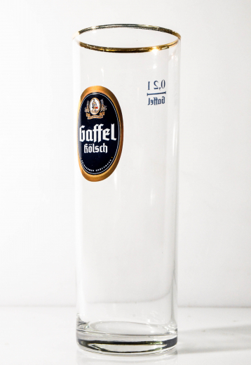 Gaffel Kölsch, Glas / Gläser Altbierglas, Stangenglas, Kölschglas, Stange m. Goldrand 0,2l