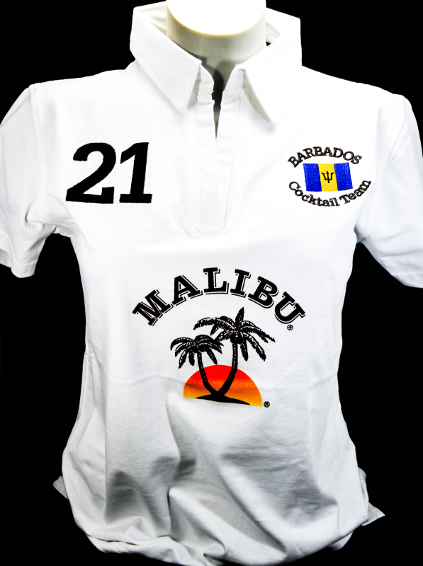 Malibu Rum 100% Cotton Polo Shirt  Weiss Women Gr.S/M gestickte Logos 