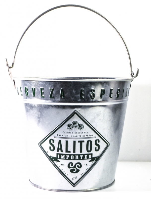 Mini Eiswürfelbehälter Eiswürfeleimer Aschenbecher verzinckt Salitos Bier 