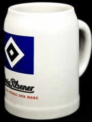 König Pilsener Bier, HSV Ton Krug, Glas / Gläser Steingut Humpen, Seidel, Hamburg