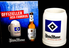 König Pilsener Bier, HSV Ton Krug, Glas / Gläser Steingut Humpen, Seidel, Hamburg