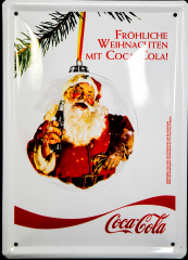 Coca Cola, Werbeschild, Blechschild Fröhliche Weihnachten mit Coca Cola Schild