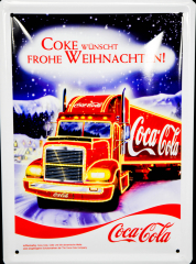 Coca Cola, Werbeschild, Blechschild Coke wünscht frohe Weihnachten Schild