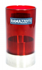 Ramazzotti Likör, Glas Windlicht, Edelstahl, rote Ausführung, 2 teilig.