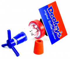 Dooleys Likör, 1,0 / 0,7l Portionierer, Ausgießer 2cl, Blau / Rotes Logo