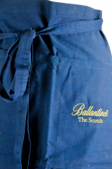 Ballantines whiskey, bistro apron, waiters apron, blue version with waiters bag