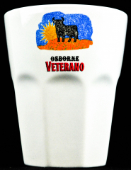Osborne Veterano Brandy, Glas, Keramik Becher weiß, Lumumba Logo blau/orange