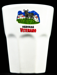 Osborne Veterano Brandy, Glas, Keramik Becher weiß, Lumumba Logo blau/grün