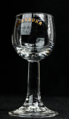 Grasovka Vodka, Glas / Gläser, Shotglas Stamper am Stiel Büffelgras 2cl/4cl