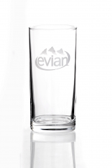 Evian Mineralwasser, Wasserglas, Trinkglas Stange