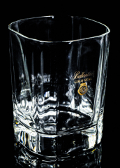 Ballantines whiskey, solid tumbler glass with relief cut edges Gold Seal