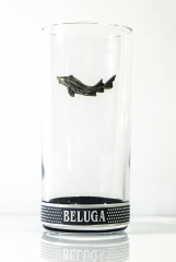 Beluga Vodka, Glas, Longdrinkglas, Edelstahlverzierung mit dem bekannten Metallfisch Stoer