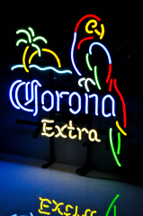 Corona Extra Bier, 5 Farben Neon Leuchtreklame, Leuchtwerbung Parrot