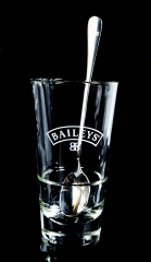 Baileys Likör, Latte Macchiato Glas Likörglas im Relief mit Edelstahl Löffel