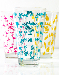 Malibu Rum 3er Set Cocktailglas Mixglas Flamingo Ananas Palme Pink Türkis Gelb Rastal Glas / Gläser