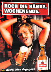 Astra Bier, Plakat Poster HOCH DIE HÄNDE, WOCHENENDE Hamburg St.Pauli