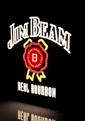Jim Beam Whisky, Neon 3D Leuchtreklame, Leuchtwerbung Klavierlack Real Bourbon