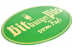 Bitburger Bier, Emaile Schild Werbeschild Metall Schild mit Kette oval selten