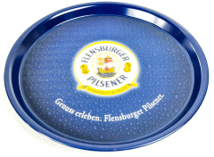 Flensburger Pilsener Bier, Serviertablett, Kellnertablett, Rundtablett, blau