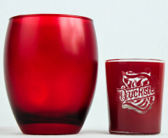 Duckstein Bier Windlicht, Teelicht. Kerzenglas rot mit Kerze, kleine Ausführung