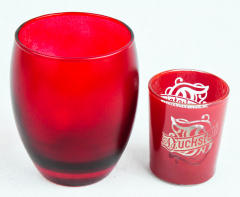 Duckstein Bier Windlicht, Teelicht. Kerzenglas rot mit Kerze, kleine Ausführung